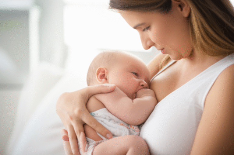 Mãe amamentando o bebê recém-nascido.