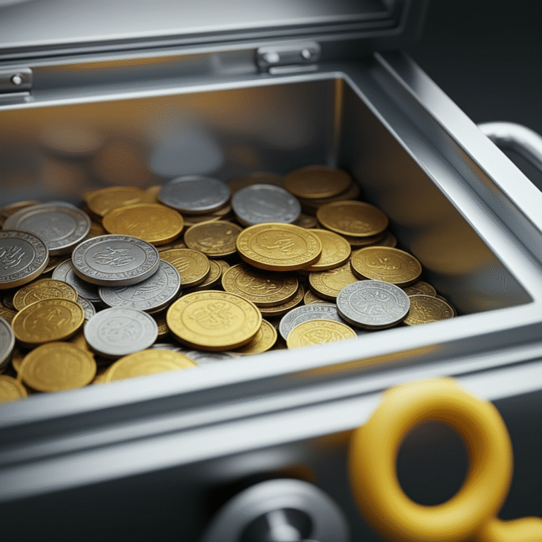 Cofre cheio de moedas e notas representando investimento futuro