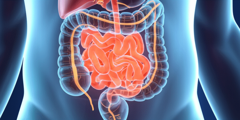 O Intestino: Seu Segundo Cérebro Ilustração do intestino humano destacando a conexão com o cérebro, simbolizando o 'segundo cérebro'.