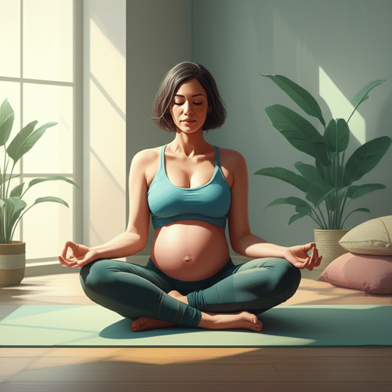 Mulher grávida fazendo yoga e meditação