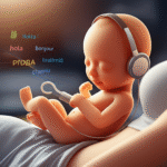 Ultrassom de bebê com fones de ouvido
