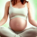 Mãe meditando com as mãos sobre a barriga durante a gravidez