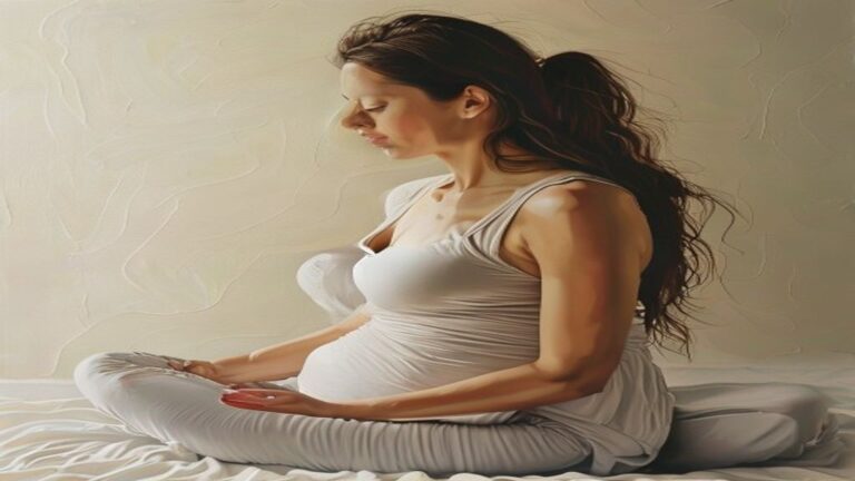 Gestante praticando meditação para bem-estar fetal
